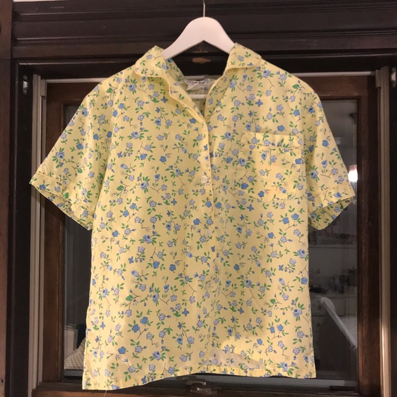 Vintage Yellow Blue Floral Collared Shirt - Picture 2 of 2